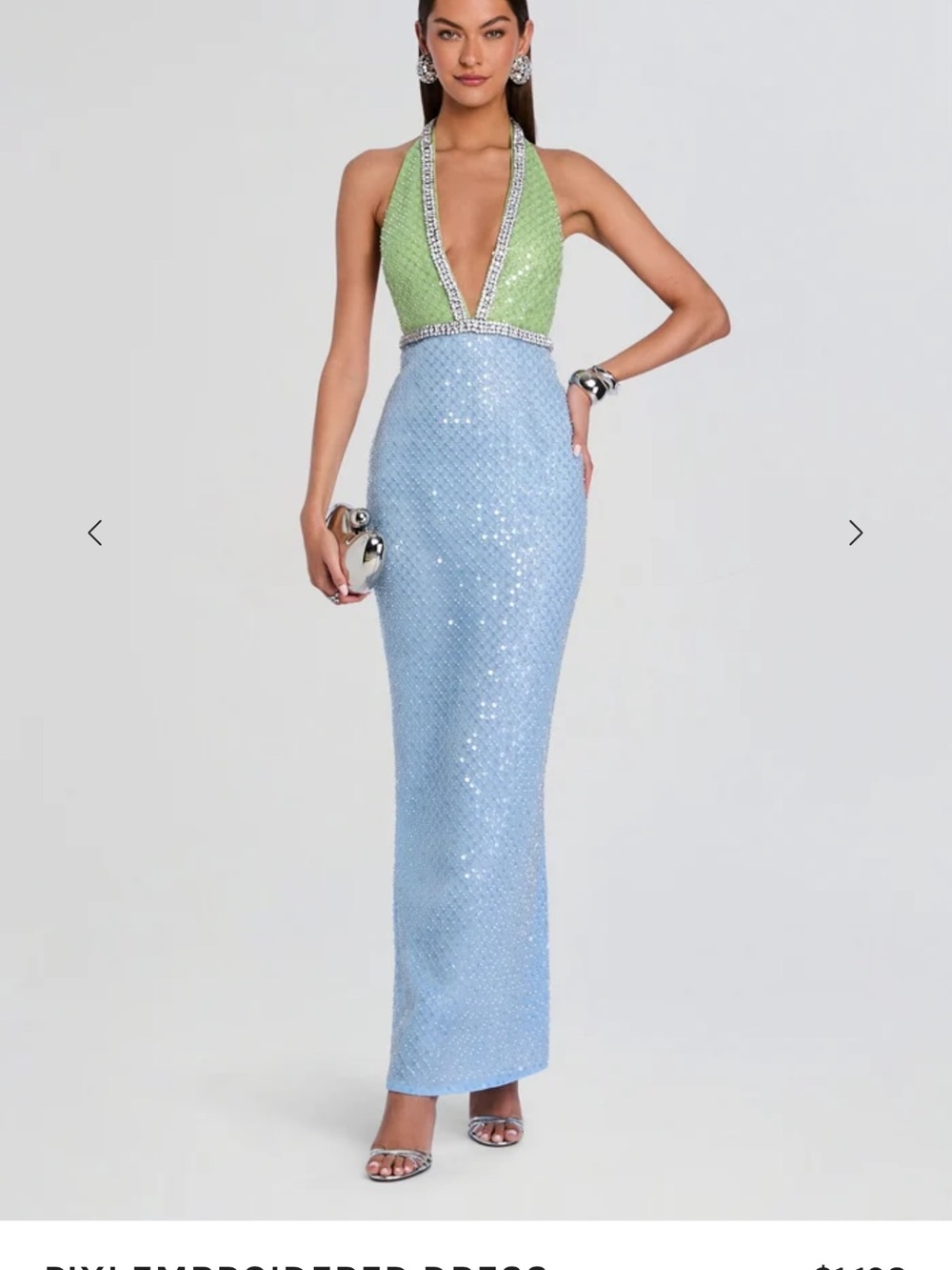 Retrofete Dress Pixi Embroidered Gown - Light Blue & Lime